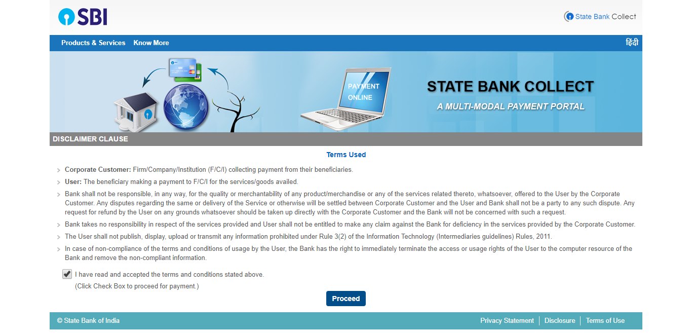 SBI Bank Collect - Step 1